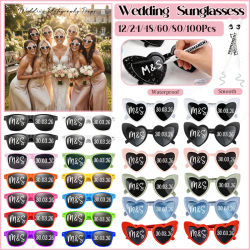 12-100 Piezas de Gafas de Sol para Boda, Regalo para Invitados, Gafas de Sol con Forma de Corazón para DIY, con Bolígrafo, para Despedida de Soltera, Cumpleaños, Fiesta en la Playa