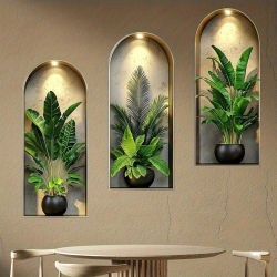 1 adhesivo de pared para maceta con ventana arqueada artificial con temática de plantas verdes nórdicas, adecuado para decoración de paredes en salas de estar, comedores y salas de estudio