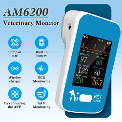 Monitor Veterinario Portátil 6 en 1 con APP Bluetooth, Monitor de Signos Vitales Multiparamétrico para Mascotas, Monitoreo de SpO2, HR, Temperatura, ECG, RR, NIBP