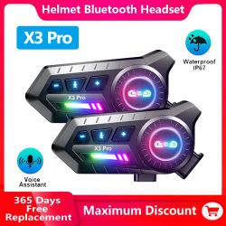Auriculares Bluetooth para Casco de Motocicleta X3 Pro, Intercomunicador para 2 Motociclistas, 1000M Inalámbrico, 6.0 IPX6 Impermeable, Asistente de Voz, Reducción de Ruido