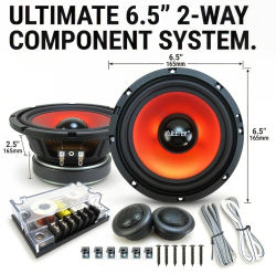 Kit de 2 Altavoces de Audio para Auto de 6.5 Pulgadas de Alta Potencia, Sistema de 2 Vías con Woofer de Medios-Bajos, Tweeter y Red de Crossover, Potencia Pico de 220W