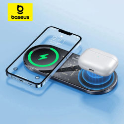 Baseus 20W cargadores inalámbricos duales para iPhone 16 15 14 Airpod Pro cargador inalámbrico Qi rápido para Samsung Xiaomi 12 Pro almohadilla de carga