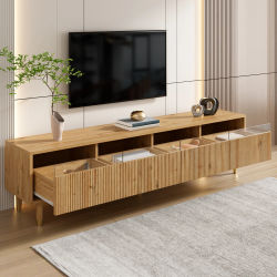 Mueble de TV Moderno de Madera de 178 cm con 4 Cajones en MDF y Acrílico, Gestión de Cables, Ideal para Sala de Estar