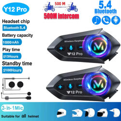 Auriculares para casco de motocicleta Y20 Pro 1/2x, intercomunicador Bluetooth 500M para 2 conductores, interfono impermeable para compartir música