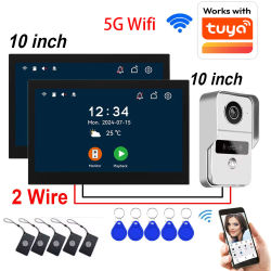 Nuevo sistema de videoportero Digital de 2 cables, 2 uds., Monitor WIFI de 10 pulgadas, 1080P, cámara de portero, tarjeta de timbre de vídeo, desbloqueo por aplicación Tuya