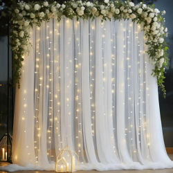 Cortinas de Tul Blanco con Luces LED 3M para Decoración de Bodas, Compromisos, Fiestas de Cumpleaños, Baby Showers y Eventos