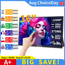HGFRTEE Monitor portátil táctil de 16 pulgadas 16:10 96% sRGB 350Cd/m2 segunda pantalla para ordenador portátil con soporte tipo C Compatible con HDMI