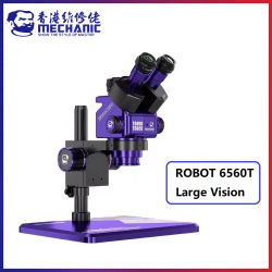 ROBOT mecánico 6560T-B11 microscopio Industrial estéreo Trinocular 6,5-60X Zoom continuo WF10X25 ocular 0,45X adaptador de cámara