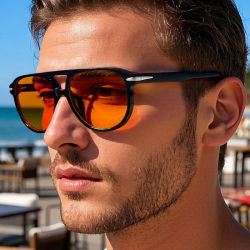 SO & EI Retro doble puente piloto hombres remaches gafas de sol marca de moda diseñador mujeres gafas de sol de lujo azul naranja tonos UV400