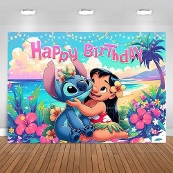 Fondos de fiesta de dibujos animados de Lilo & Stitch, decoración de feliz cumpleaños para niños, fondo fotográfico de flor del océano, pancarta para Baby Shower