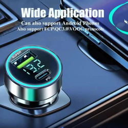 Cargador de coche USB 120W tipo C adaptador de teléfono de carga rápida pantalla Digital LED encendedor de cigarrillos en el coche para iPhone Xiaomi Samsung