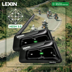 Intercomunicador Lexin MeshCom MESH y Bluetooth para Casco de Motocicleta, Intercomunicador Mesh para hasta 24 Personas con un Alcance de 2 km