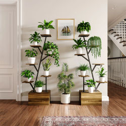 Rosahqnda - Juego de 2 soportes para plantas con luces de cultivo, para interior y exterior, 6 niveles, para patio, balcón, jardín