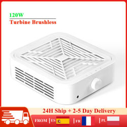 Removedor de polvo de uñas sin escobillas de turbina de 120W con filtro extraíble, aspiradora de uñas de manicura de succión fuerte ajustable de 3 velocidades