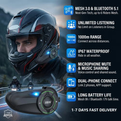EJEAS Q8 Auriculares intercomunicadores para motocicleta para hombre, Bluetooth, IP67, resistentes al agua, sistema de intercomunicación para casco de motocicleta, auriculares Bluetooth para casco de