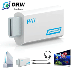 Convertidor Compatible con Wii a HDMI, conector adaptador Full HD de 1080P, Audio y vídeo de 3,5mm para Monitor HDTV de PC, Compatible con Wii2HDMI
