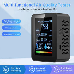 Detector de Dióxido de Carbono 5 en 1 2026, Monitor de Calidad del Aire para Formaldehído/TVOC/CO₂/Temperatura/Humedad, Función de Alarma Audible y Visual