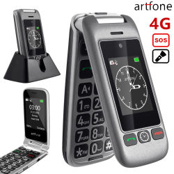 Teléfono plegable Artfone G6 4G para personas mayores, teléfono básico desbloqueado, pantalla doble de 2.4"+1.8", linterna, botones grandes, teléfono de emergencia SOS.