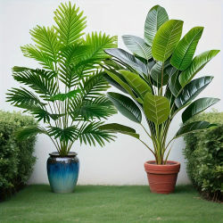 Juego de 2 Plantas Artificiales de Palma y Plátano de Primera Calidad, Hojas Realistas de Alta Calidad para Decoración del Hogar y Hoteles