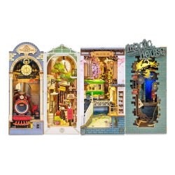 Robotime Rolife-Nook para libros, muebles para casa de muñecas DIY, 4 tipos de sujetalibros, Kit de modelo con luz LED para decoración de inserción de estantería