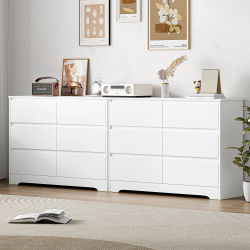 Getone Cómoda con 6 Cajones, Cómoda de Dormitorio para Entrada Salón Oficina, Mueble Almacenaje Auxiliar, Madera, Blanco, 120x40x82cm