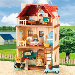 Casa de muñecas en miniatura 1:12, muebles para cocina, baño, dormitorio, cabaña de tres pisos, familia del bosque, conejo, estatuilla, regalo de animales