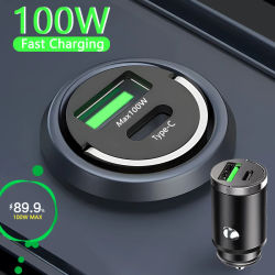 Cargador de coche USB de 100W, Mini cargador de teléfono de carga rápida con puertos duales tipo C QC3.0 PD, cargadores de coche para IPhone, Xiaomi, Huawei y Samsung