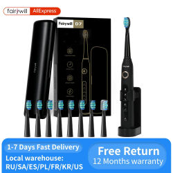 Fairywill-cepillo de dientes eléctrico FW-507, dispositivo con 5 modos, Cargador USB, temporizador de repuesto, 8 cabezales