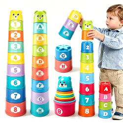 Tazas Apilables para Niños, Tazas Plegables de Arcoíris, Juguete Educativo Temprano para Bebés, Clasificación de Colores, Entrenamiento de Habilidad Manual, Regalos de Cumpleaños