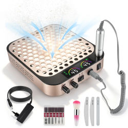 Extractor de Polvo de Uñas Inalámbrico, Aspiradora de Uñas, Pulidor de Uñas Eléctrico Recargable Profesional USB 45000 RPM con Pantalla LED