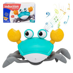 Juguete divertido de cangrejo para niños que gatean, evitando obstáculos, mascota electrónica con música, juguete para caminar para bebés sin batería