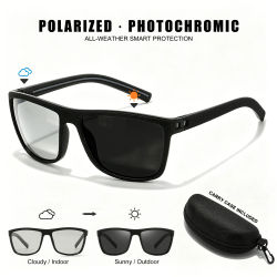 Gafas de Sol Polarizadas Fotocromáticas con Marco Cuadrado Clásico, Bisagras de Resorte, Protección UV400 Antideslumbrante para Conducir, Pescar y Ciclismo