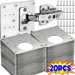 Placas de Reparación para Bisagras de Gabinetes Cuadrados, Placa de Montaje de Acero Inoxidable para Bisagras de Puertas con Orificios y Tornillos para Muebles, Gabinetes y Armarios