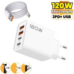 Cargador rápido de carga rápida Total de 120W PD USB tipo C adaptador de pared para iPhone 16/15/14 Xiaomi Huawei Redmi Oneplus cargador de teléfono