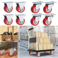 Paquete de 4 ruedas universales y direccionales de PVC de 1,97 ", ruedas giratorias rojas silenciosas, carretilla, carrito para proyectos de muebles