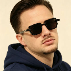 Gafas de Sol Cuadradas Irregulares para Hombre y Mujer, Moda Retro con Remaches, Diseño de Marco Pequeño, Gafas de Sol de Lujo para Hombre
