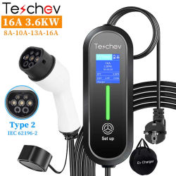 Cargador Portátil para Vehículos Eléctricos Teschev de 3.5KW, Tipo 2 IEC62196, Cable de Carga de 8A 10A 13A 16A Ajustable, WallBox de 3.5M, Cargador Rápido para Auto