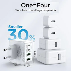 Cargador USB C de 40W y 4 puertos, cargador rápido con enchufe USBC, adaptador PD + QC tipo C de doble puerto de CA para teléfono, iPad, Samsung Galaxy, 1 ud.