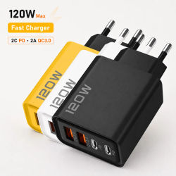 Cargador Rápido USB C de 120W y 4 Puertos, Adaptador de Corriente con Carga Rápida PD QC3.0 para iPhone 16, Samsung S24, Xiaomi 15 y Teléfonos Móviles