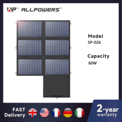 ALLPOWERS Panel Solar 60W Cargador Solar Plegable con 18V DC+USB-C 60W+USB-A*2 para Estación de Energía, Camping, Computadora Portátil, Teléfono, Montar