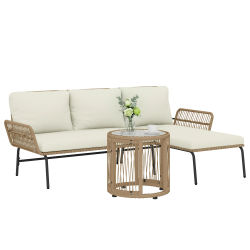 Outsunny Muebles de Jardín Ratán con Cojines Crema para Patio