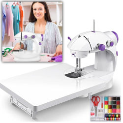 Mini Máquina de Coser para Principiantes, Máquina de Coser Eléctrica Portátil, Kit de Costura para Ropa, Fundas de Almohada, Sábanas
