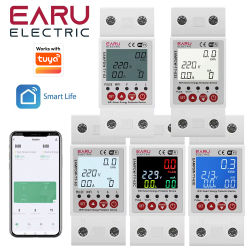 Medidor de Energía Inteligente WiFi EARU Tuya, Monitor de kWh, Protector de Sobretensión, Subtensión, Fugas a Tierra, Interruptor de Relé de Tiempo
