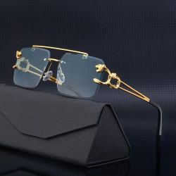 Gafas de sol cuadradas sin montura Steampunk para hombre 2025, gafas de sol con decoración de León dorado de diseñador de marca de lujo para dama, gafas Vintage