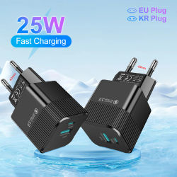 2 puertos PD 25W USB C cargador rápido KR UE Mini enchufe de viaje teléfono adaptador de carga rápida para iPhone 15 Pro Max Oneplus