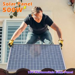 Panel Solar Monocristalino Rígido de 500W con Marco de Aluminio, Cargador de Batería de 12V para RV, Camping, Barco, Hogar, Energía Fuera de la Red, USB