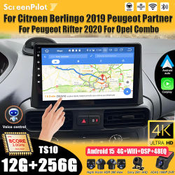 Reproductor Multimedia con Android 15 para Citroen Berlingo 2019, Peugeot Partner, Peugeot Rifter 2020, Opel Combo, con Carplay, Bluetooth 5G