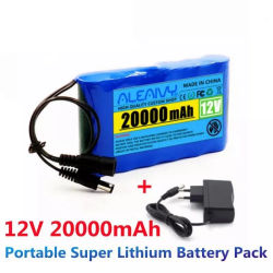 Baterías portátiles Super 12V 20000mah batería recargable de iones de litio capacidad DC 12,6 v 20Ah CCTV Cam Monitor + cargador