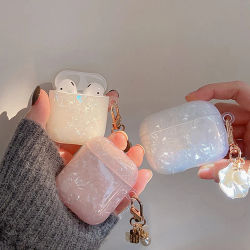 Funda blanda Dreamy Pearl Shell con llavero para AirPods 4, Airpods 3, 2, 1 pro 2, accesorios para auriculares inalámbricos, funda para caja de auriculares