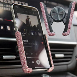 Soporte para teléfono de coche, Clip de montaje para salida de aire de coche de cristal de diamante, soporte para teléfono móvil, accesorios interiores